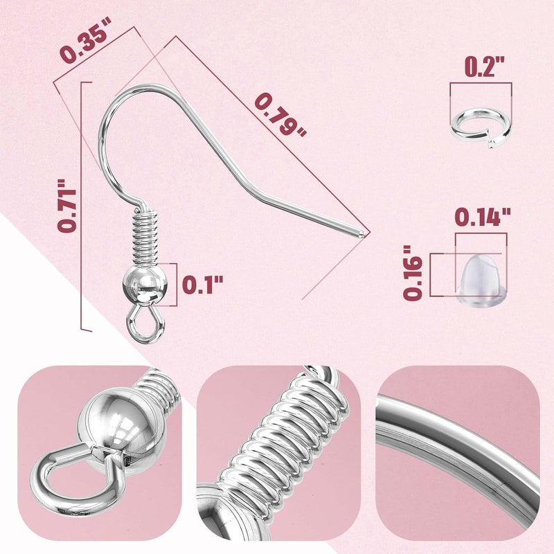Aiythouy Hypoallergenic Earring Hooks, 600 Pcs Earring Making Supplies Kit with Earring Hooks, Jump Rings and Earring Backs for Jewelry Making (Silver and Gold) - Image 3